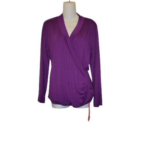 Afibi Purple Long Sleeve Faux Wrap Top - NWT - Picture 4 of 7